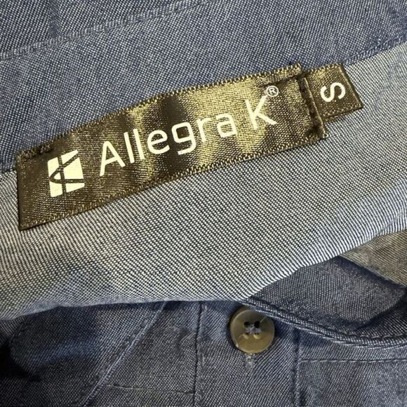 Allegra K Chambray Mini Dress Short Puff Sleeve Pintucks Button Front Size Small - Picture 5 of 11